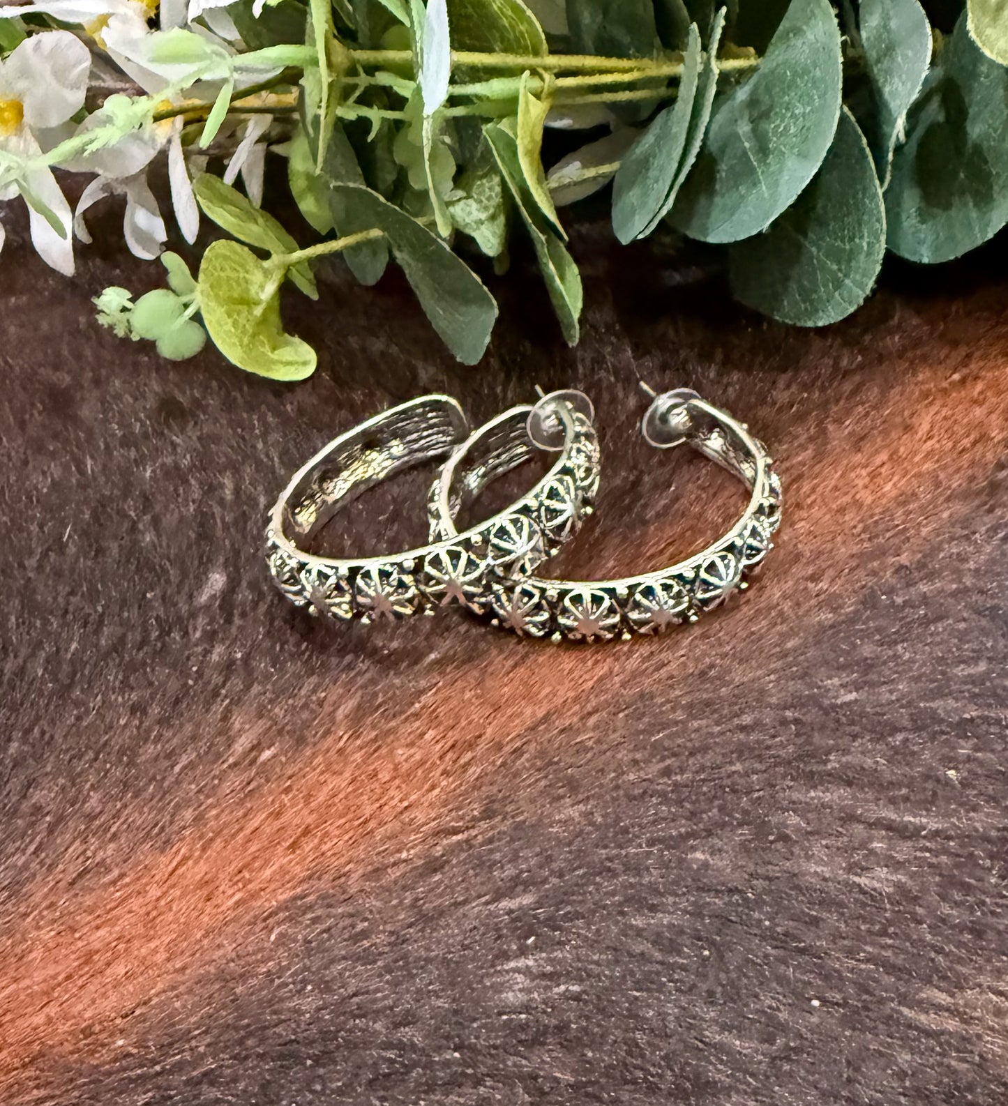 Silver Bust Concho Hoop Earrings