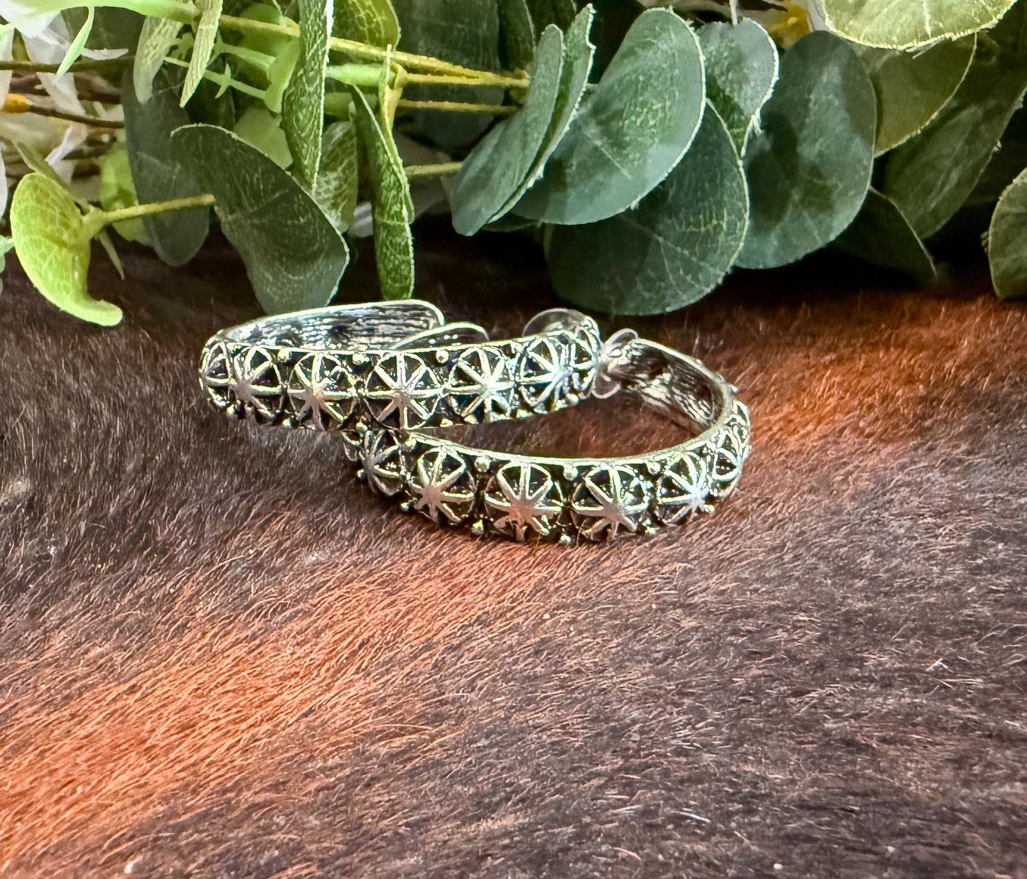 Silver Bust Concho Hoop Earrings