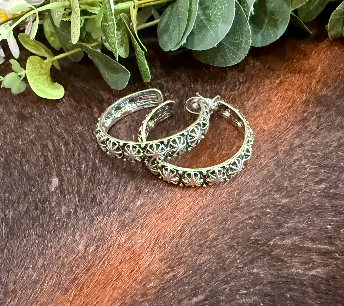 Silver Bust Concho Hoop Earrings