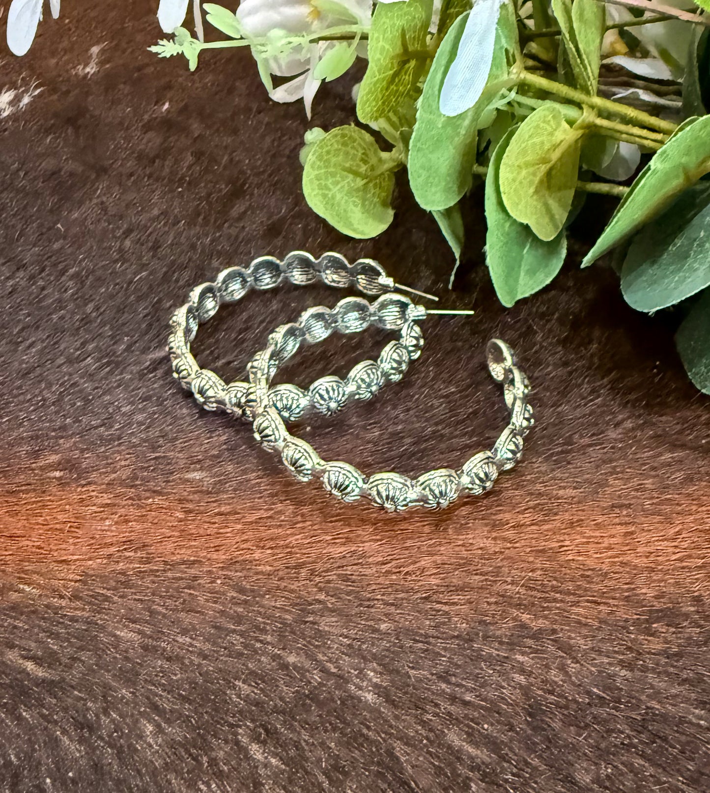 Burnished Silver Concho Hoop Earrings