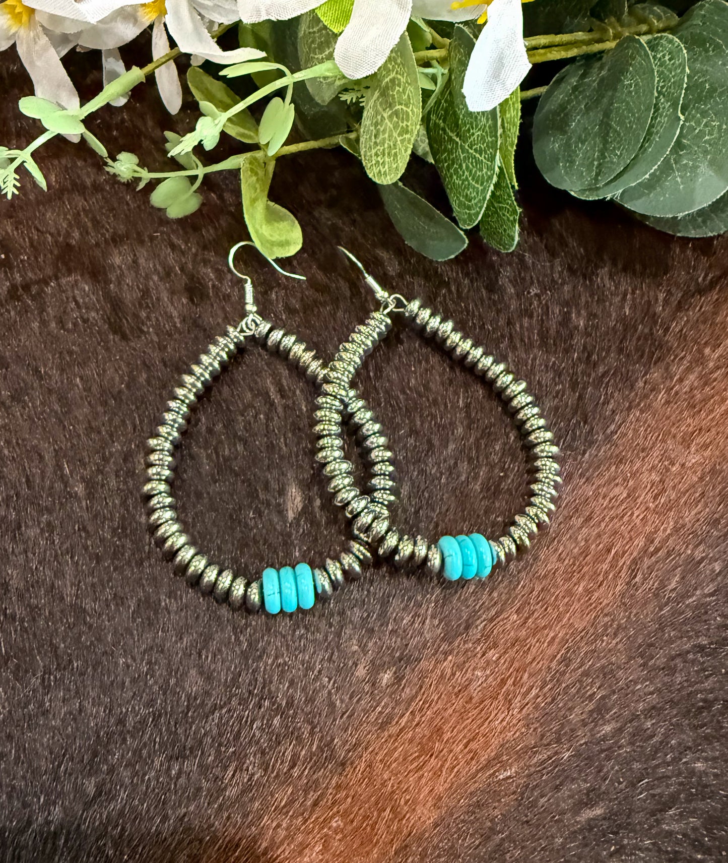 Silver & Turquoise Disc Earrings