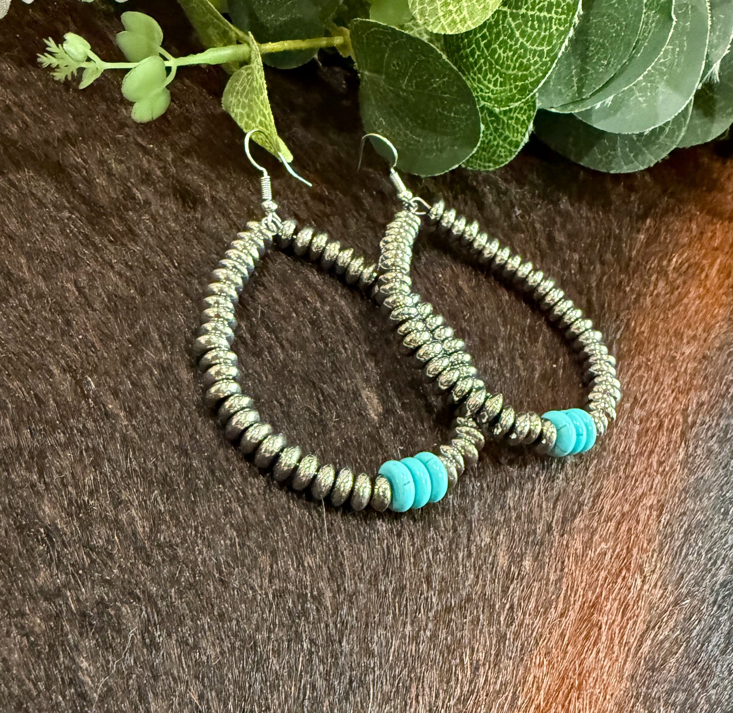 Silver & Turquoise Disc Earrings