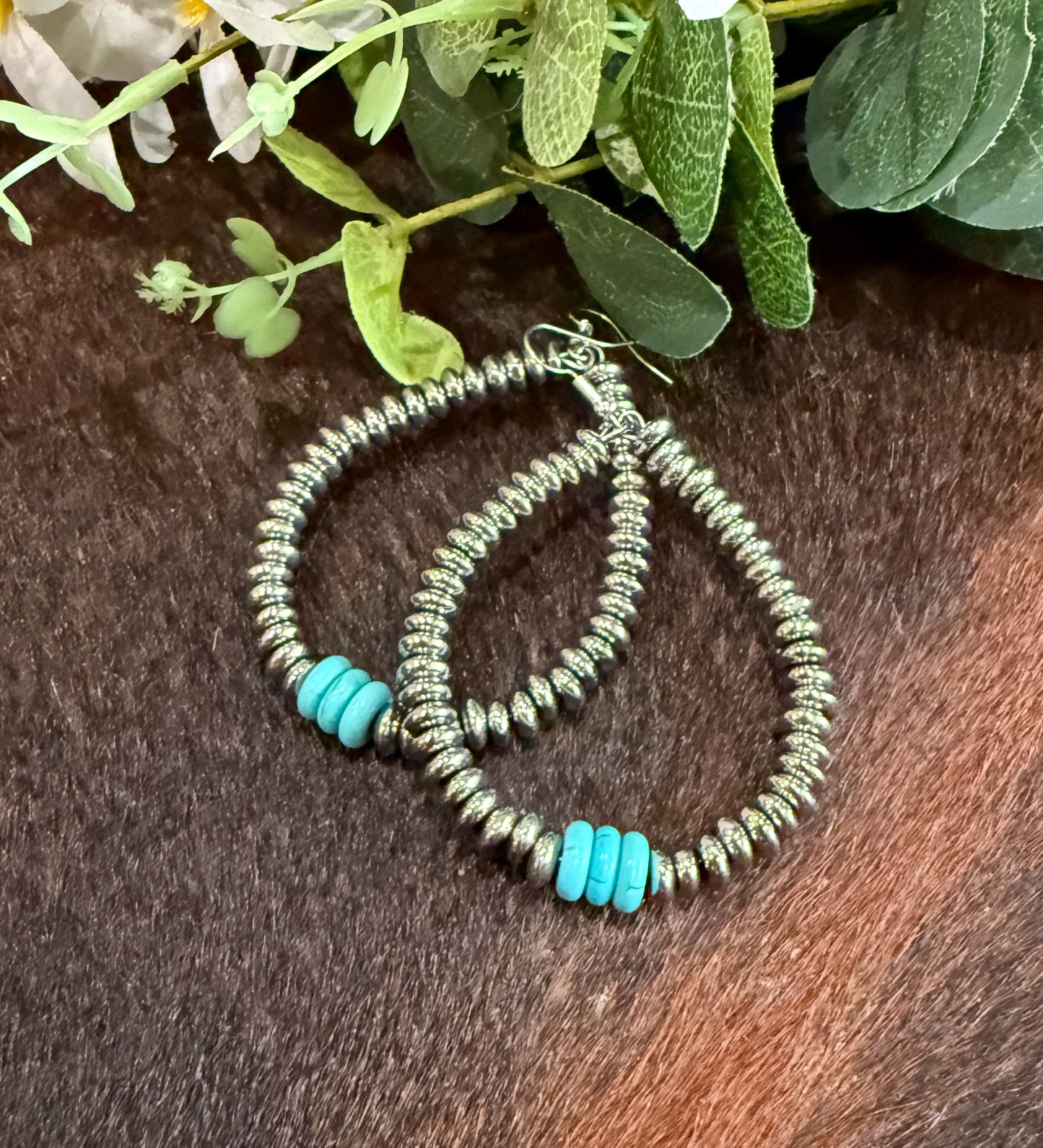 Silver & Turquoise Disc Earrings