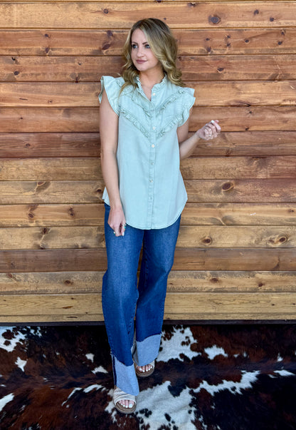 The Ruffled Cowgirl Blouse *Mint