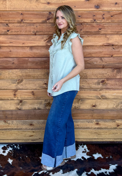 The Ruffled Cowgirl Blouse *Mint