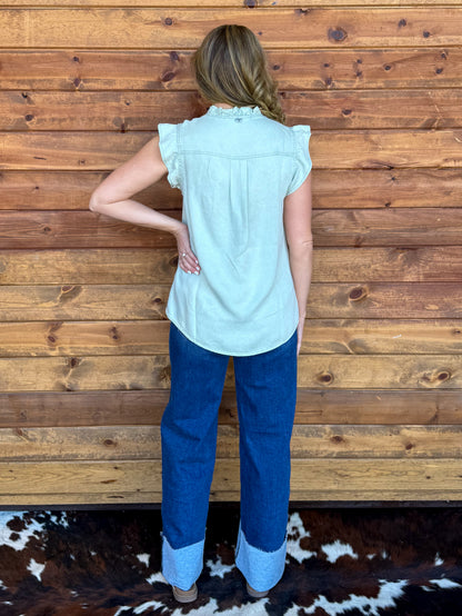 The Ruffled Cowgirl Blouse *Mint