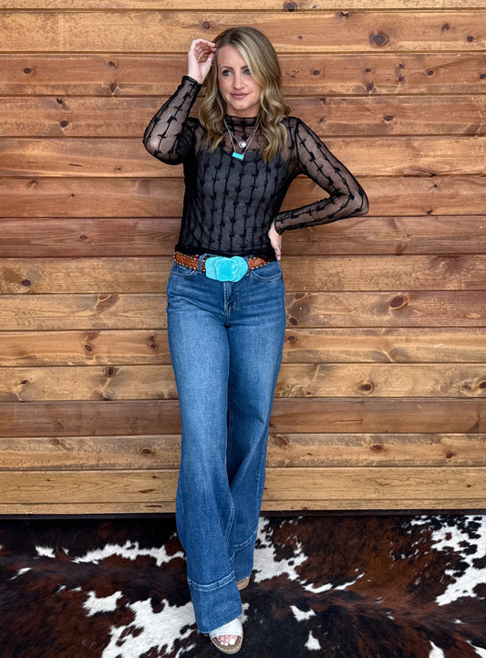 Lariat Lace Mesh Top *Midnight