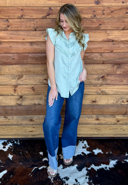 The Ruffled Cowgirl Blouse *Mint
