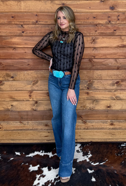 Lariat Lace Mesh Top *Midnight