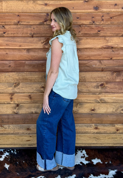 The Ruffled Cowgirl Blouse *Mint