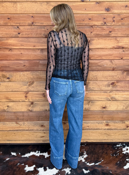 Lariat Lace Mesh Top *Midnight