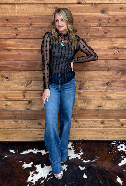 Lariat Lace Mesh Top *Midnight