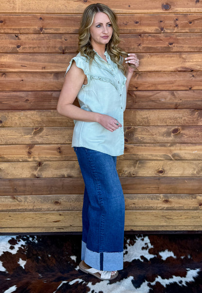 The Ruffled Cowgirl Blouse *Mint