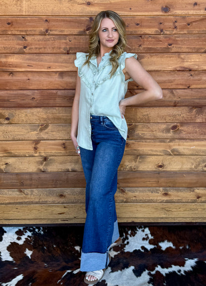 The Ruffled Cowgirl Blouse *Mint