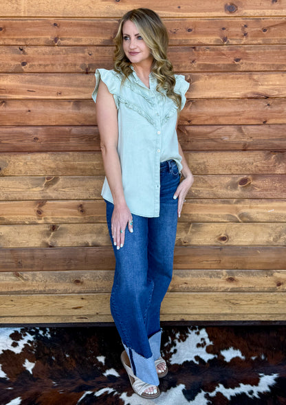 The Ruffled Cowgirl Blouse *Mint