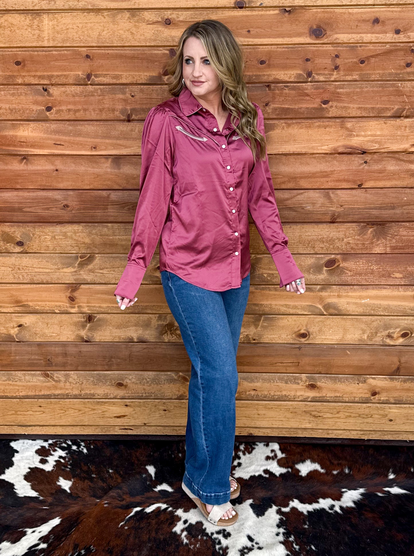 Cowgirl Satin Pearl Snap *Berry