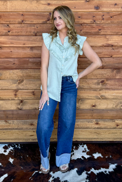 The Ruffled Cowgirl Blouse *Mint