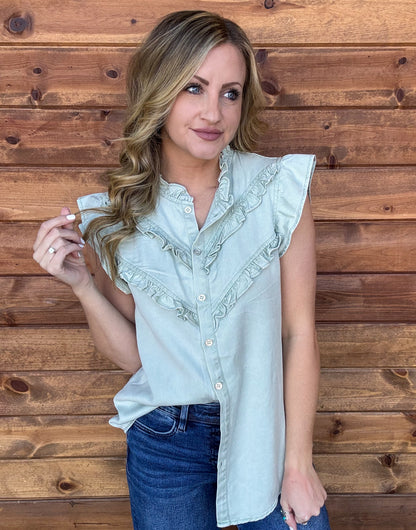 The Ruffled Cowgirl Blouse *Mint