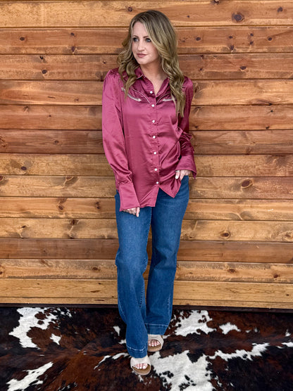 Cowgirl Satin Pearl Snap *Berry