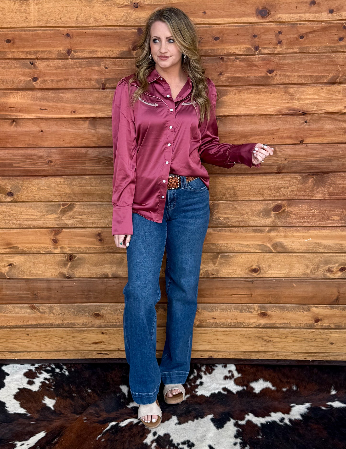 Cowgirl Satin Pearl Snap *Berry