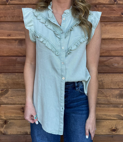 The Ruffled Cowgirl Blouse *Mint