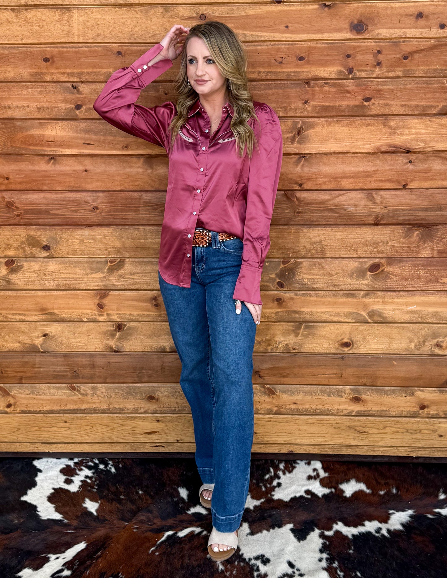 Cowgirl Satin Pearl Snap *Berry