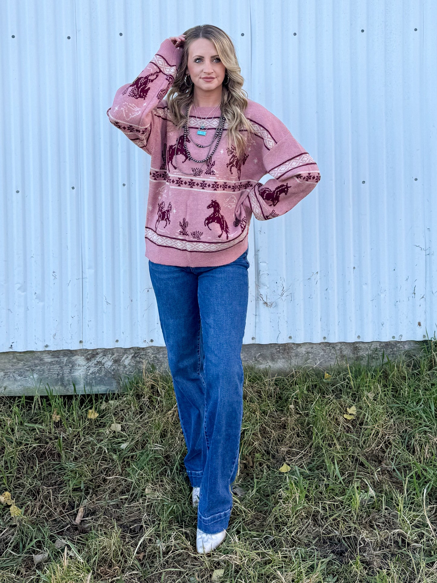 Cozy Horses Sweater *Mauve