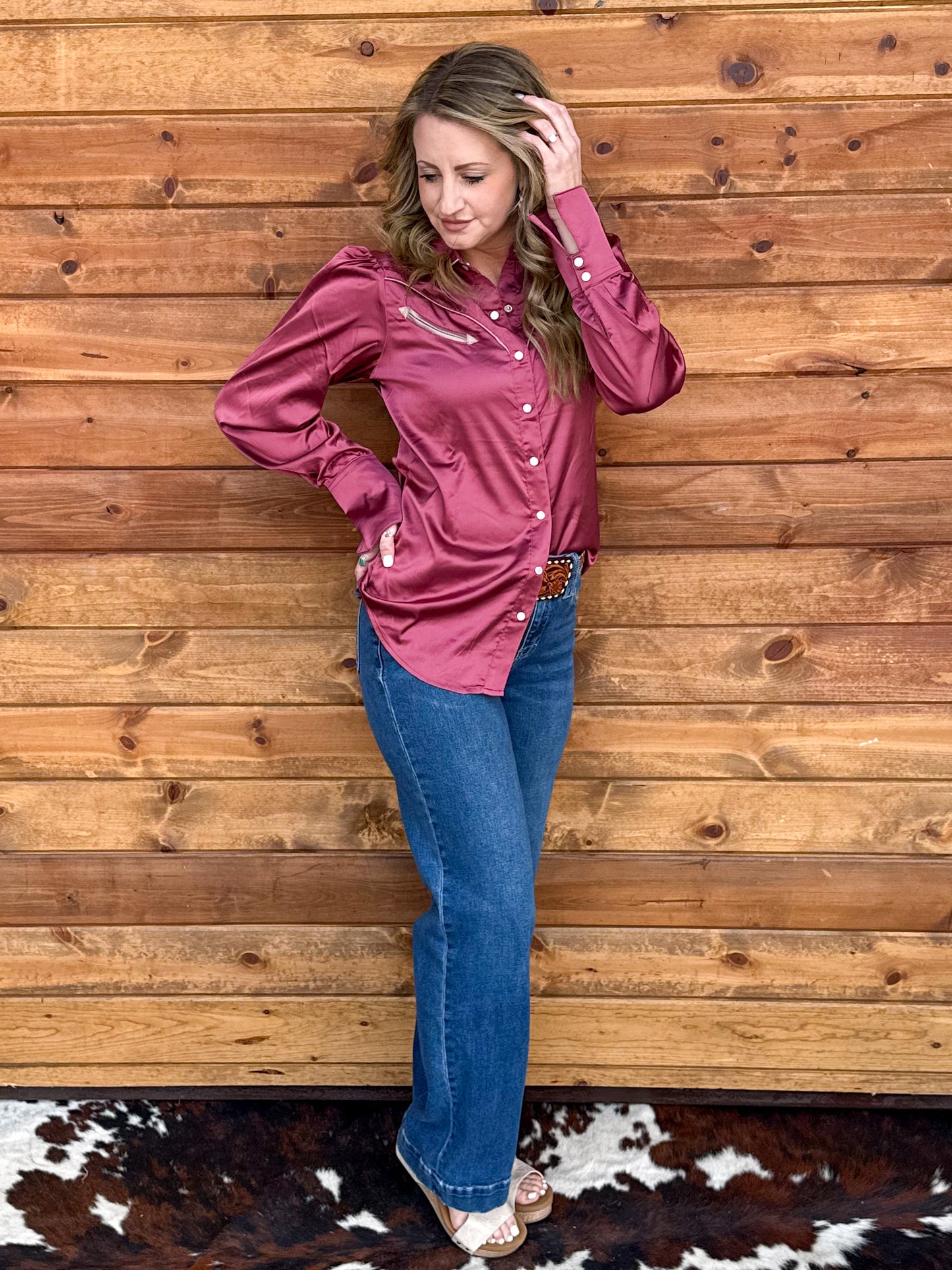 Cowgirl Satin Pearl Snap *Berry