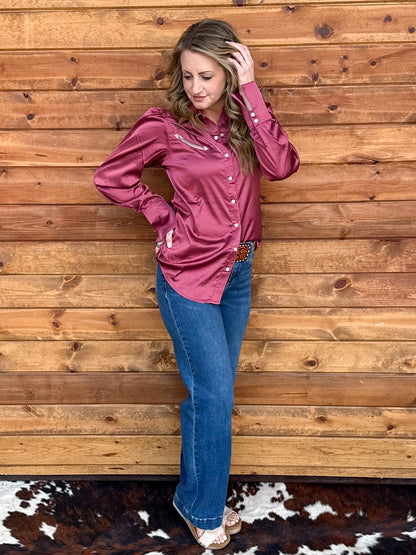 Cowgirl Satin Pearl Snap *Berry