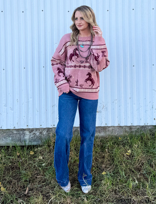 Cozy Horses Sweater *Mauve