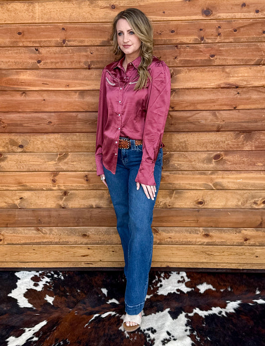 Cowgirl Satin Pearl Snap *Berry