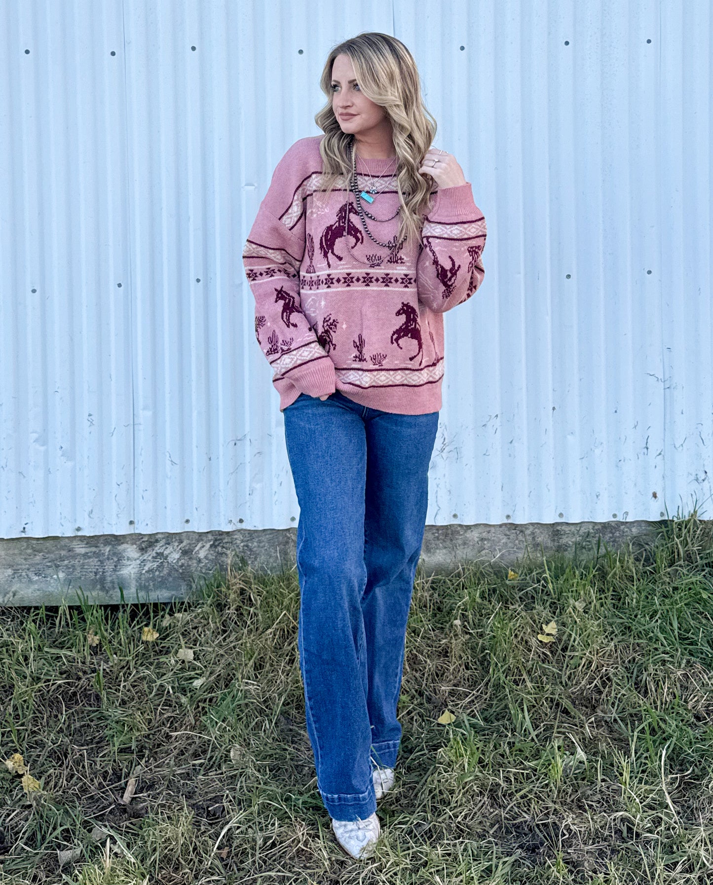 Cozy Horses Sweater *Mauve