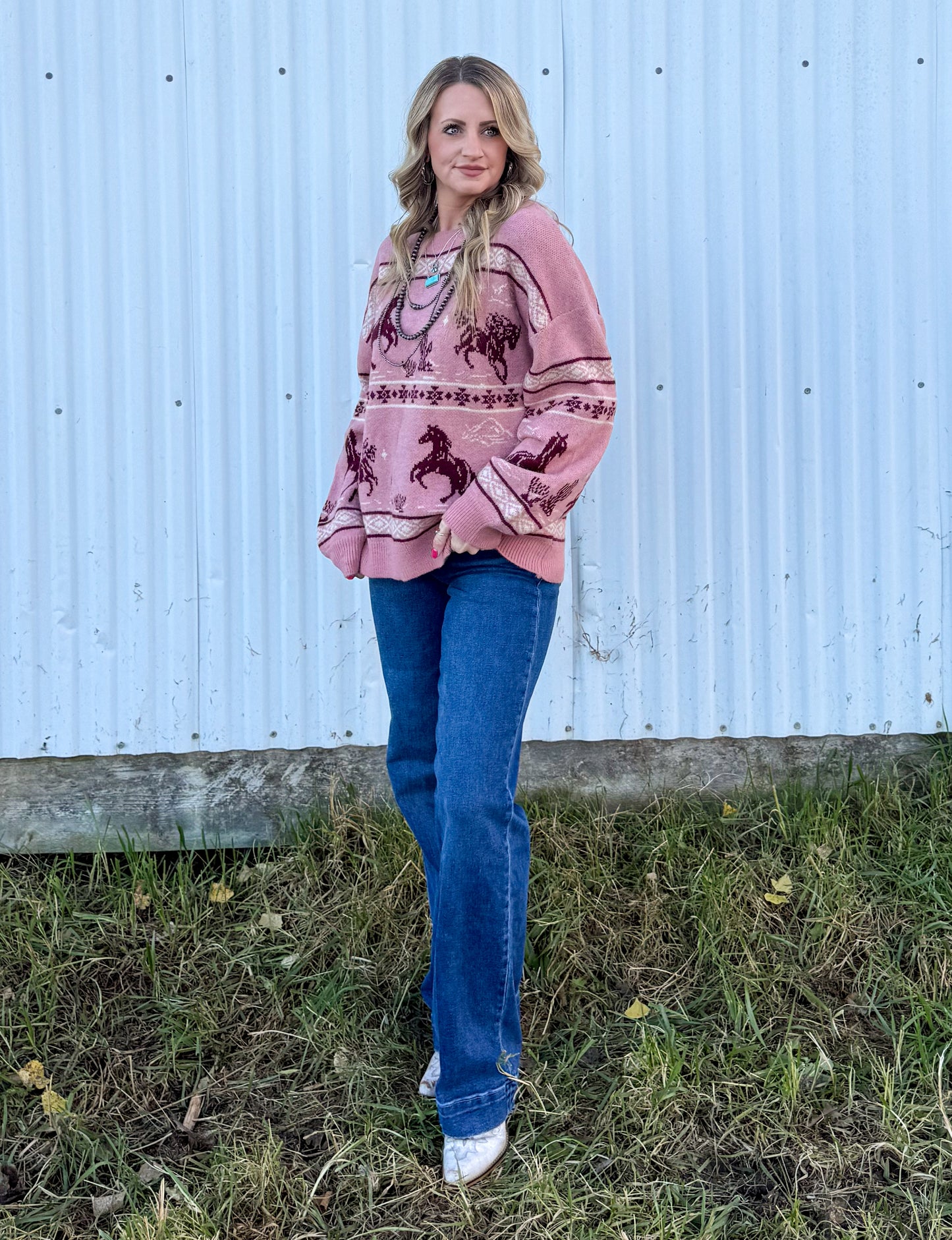 Cozy Horses Sweater *Mauve