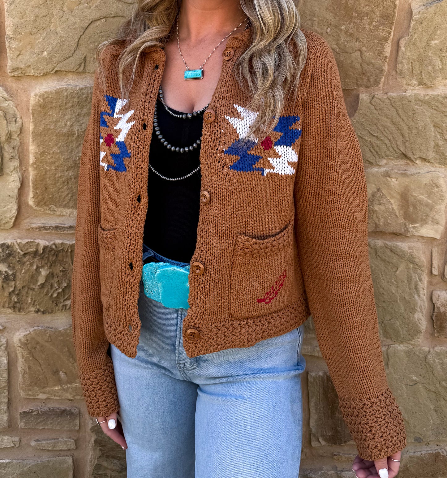 Rusty Aztec Knit Cardigan
