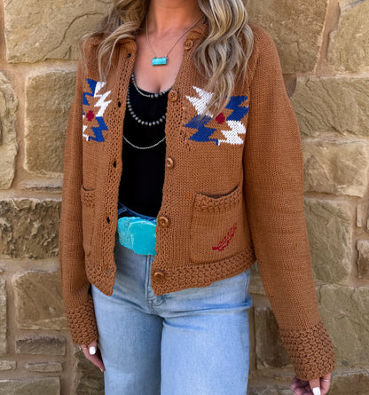 Rusty Aztec Knit Cardigan