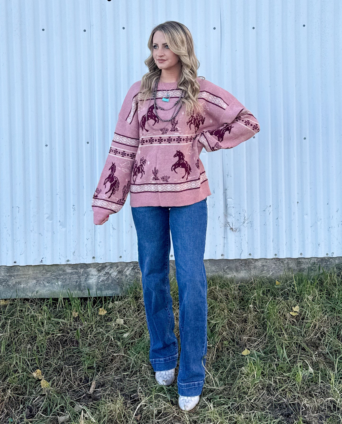 Cozy Horses Sweater *Mauve
