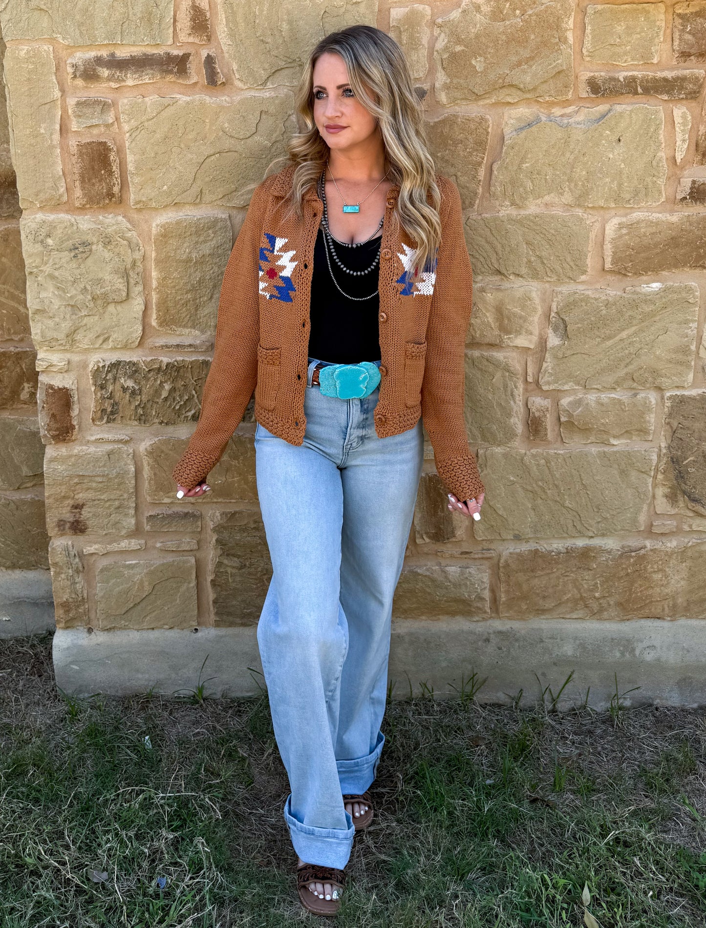 Rusty Aztec Knit Cardigan