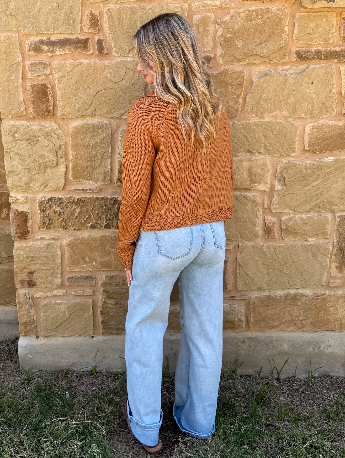 Rusty Aztec Knit Cardigan