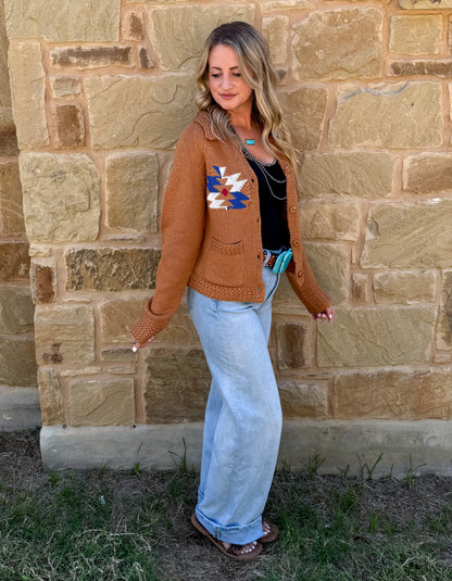 Rusty Aztec Knit Cardigan