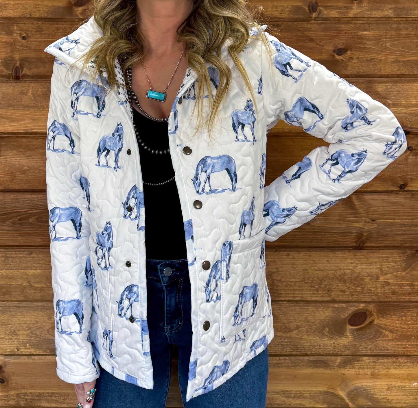 Blue Horses Quilted Jacket