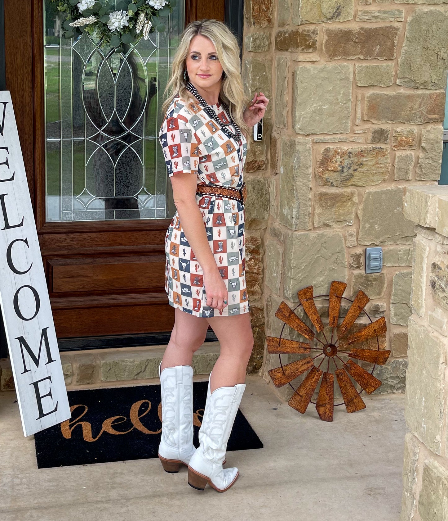 Checkered Cactus Mesh Dress