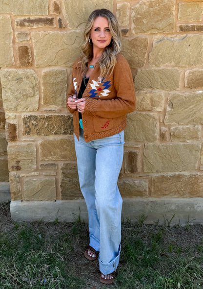 Rusty Aztec Knit Cardigan