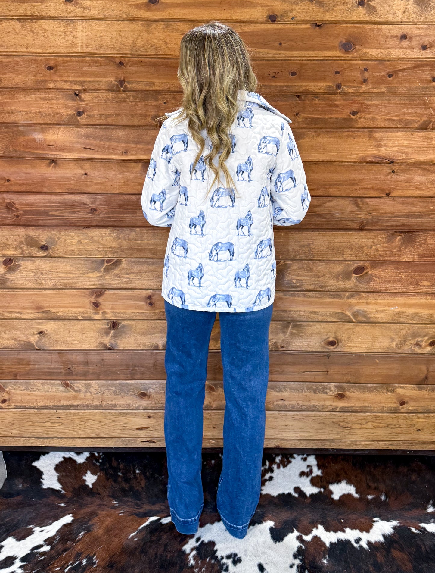 Blue Horses Quilted Jacket