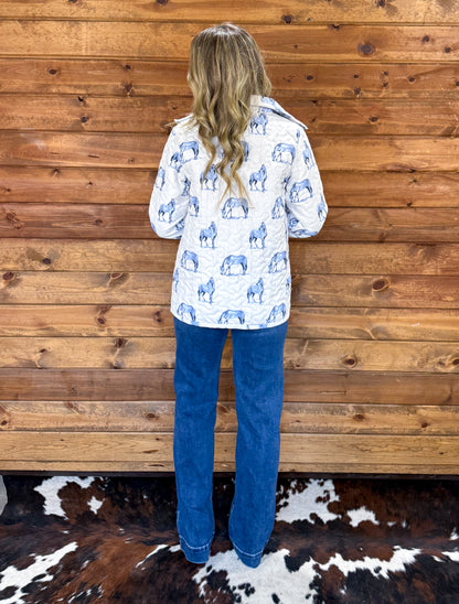 Blue Horses Quilted Jacket