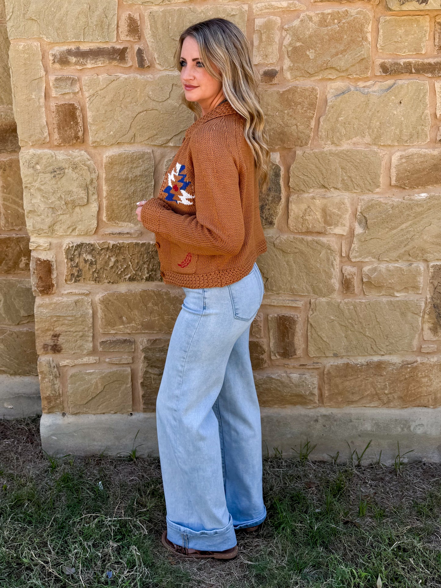 Rusty Aztec Knit Cardigan