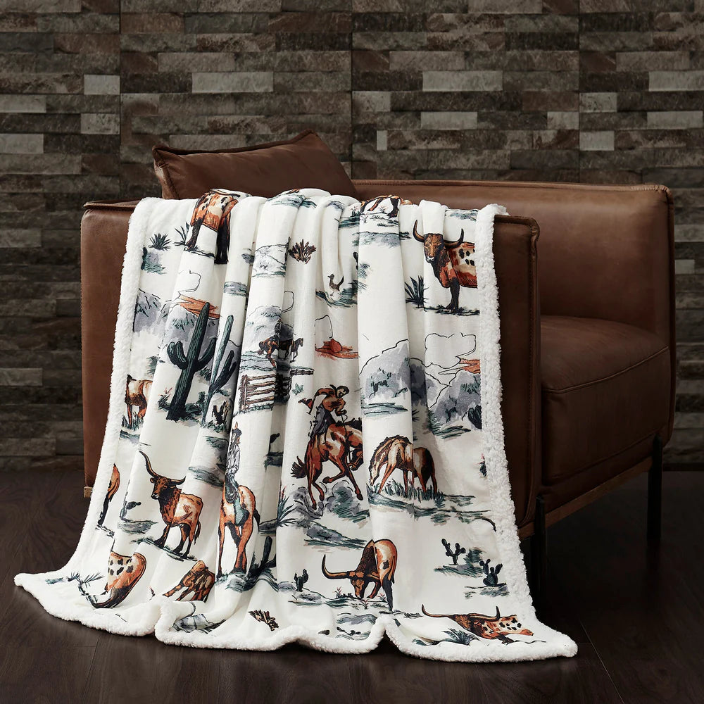 Ranch Life Western Toile Sherpa Throw Blanket