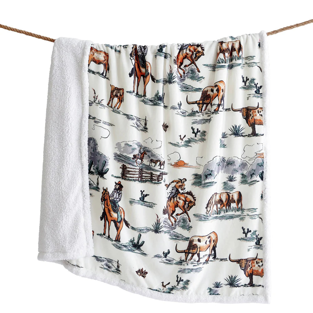 Ranch Life Western Toile Sherpa Throw Blanket