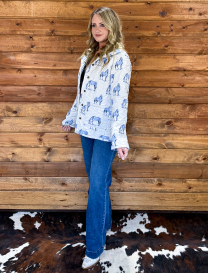 Blue Horses Quilted Jacket