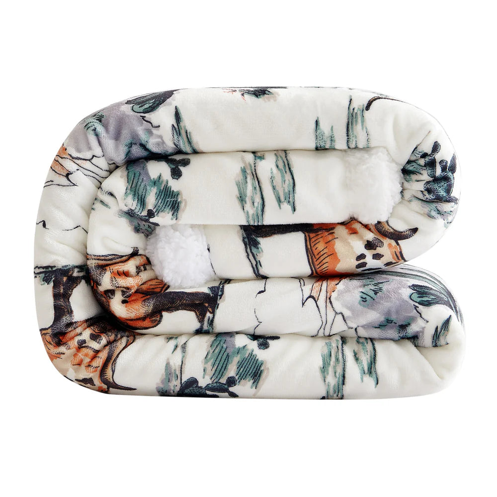 Ranch Life Western Toile Sherpa Throw Blanket