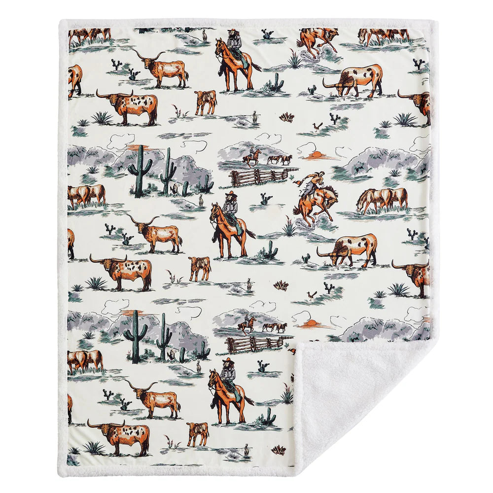 Ranch Life Western Toile Sherpa Throw Blanket